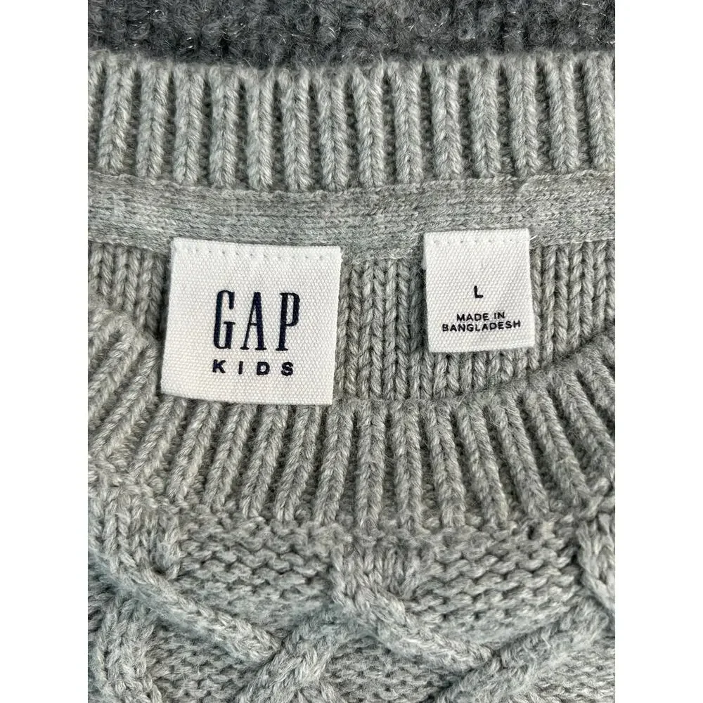 GAP Kids Gray Cable Knit Sweater Dress Girls Size L Long Sleeve Winter
